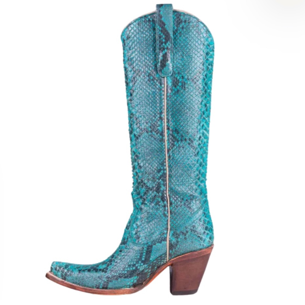Corral Turquoise Snakeskin Western Heel Boots - Picture 2 of 7